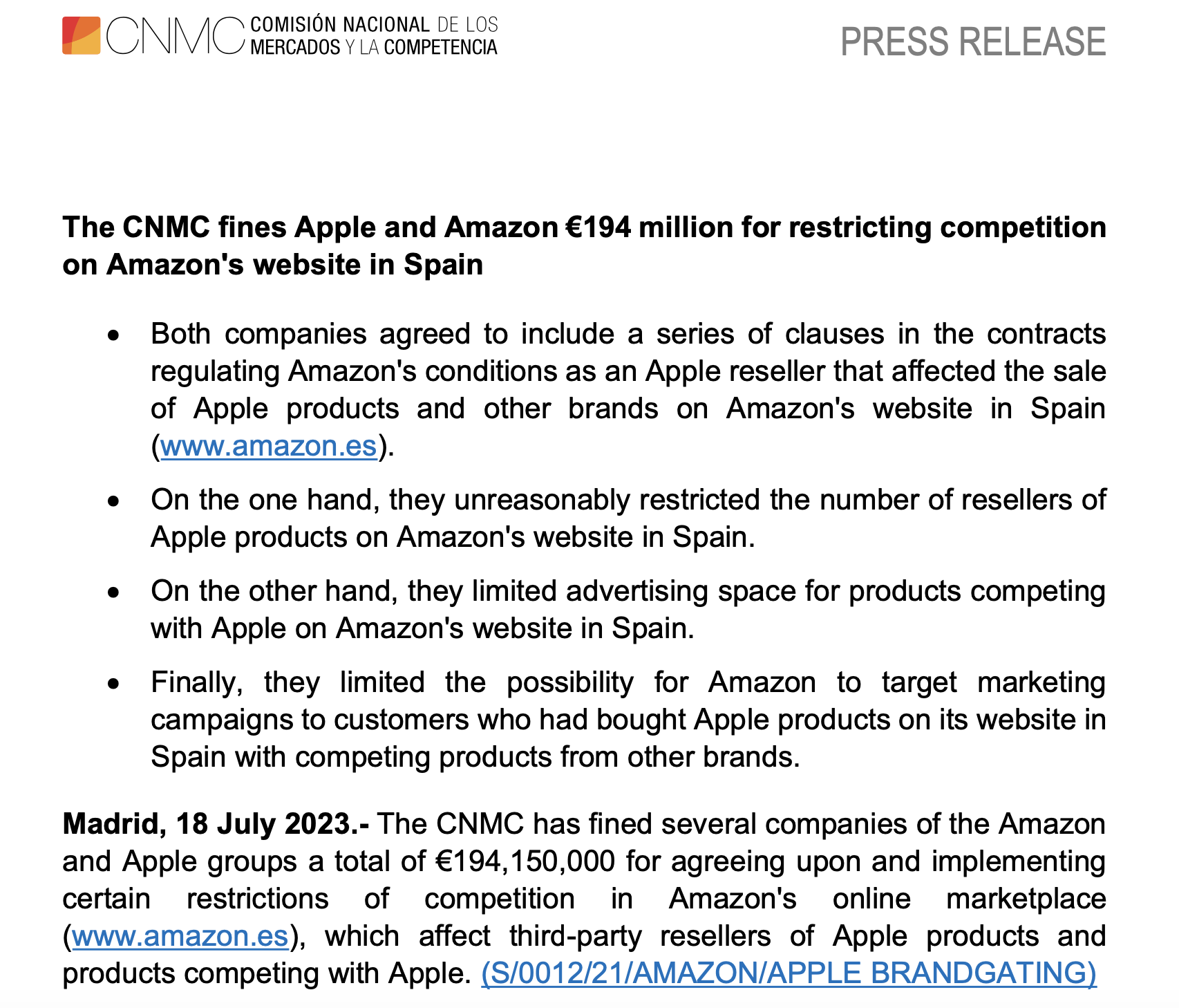 罚款近2亿欧元！亚马逊苹果串谋限制第三方卖家在西班牙被罚