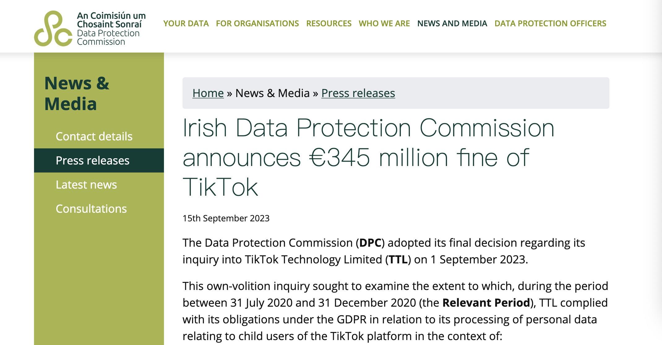 儿童隐私保护不到位！欧盟对TikTok处罚3.45亿欧元