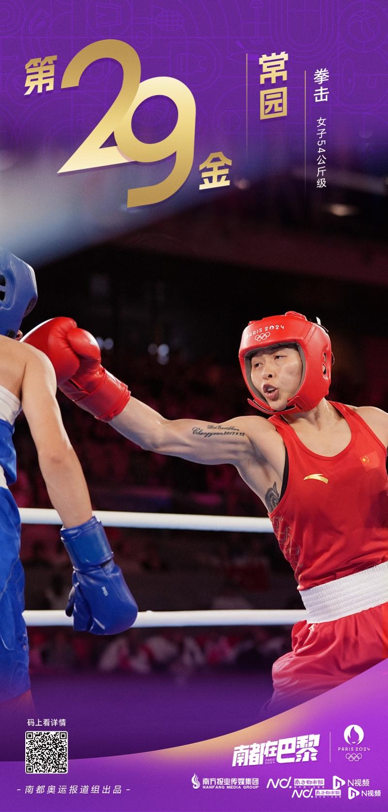 第二十九金！中国女子拳击奥运首金！常园获54公斤级金牌